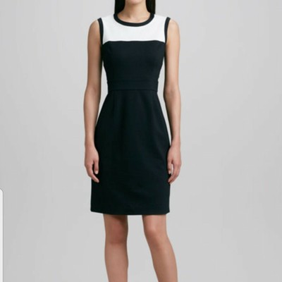 Kate Spade Janelle Black Cream two-tone Color Block sleeveless Cocktail Dress, 0