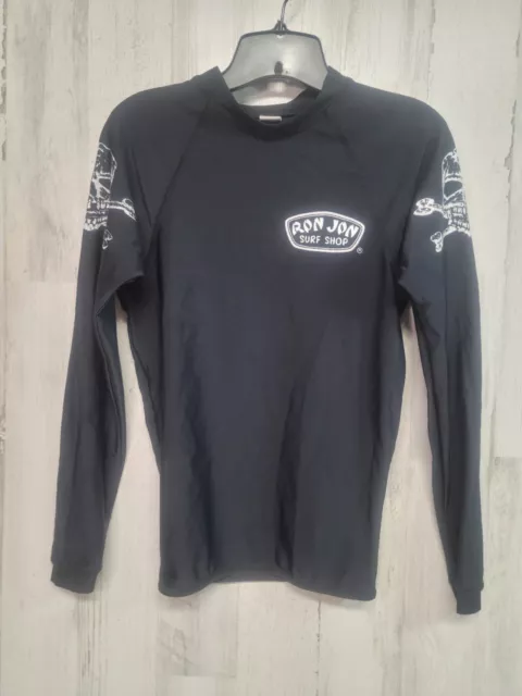 Ron Jon Surf Shop Rash Guard Men Small Black Skull Long Sleeve Summer Swim Beach