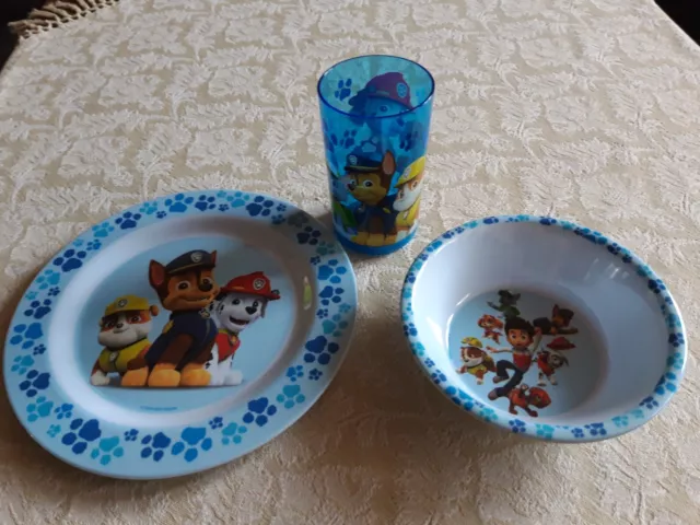 Paw Patrol Kindergeschirr Teller Schüssel Trinkbecher Becher 3 teilig