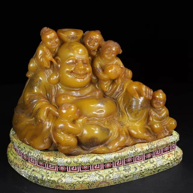 Chinese Exquisite Handmade Buddha and Children carving Shoushan Stone Statue