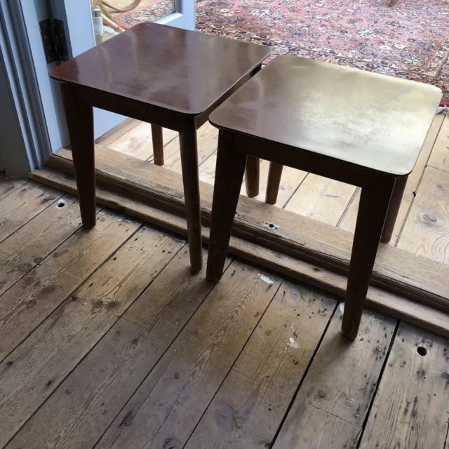 Pair matching vintage Homeworthy brand Danish style teak coffee tables, square
