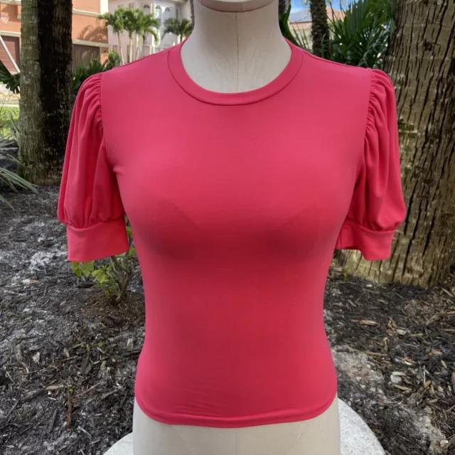 Aqua Brand Pink Shirt Top Puff Sleeves Womens SZ XS NWOT