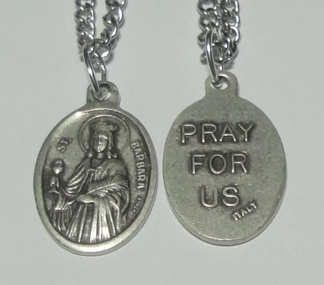 St Barbara Holy Medal & 24" Chain Patron of Firefighters, Geologists, & Builders