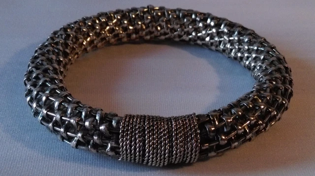 Bracelet Rigide Ouvert Argenté Vintage - Finement Gravée - Occasion Parfait État