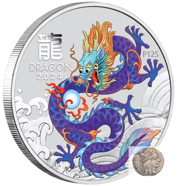 AUSTRALIA LUNAR YEAR of the Dragon purple 1 oz silver coin 2024 89.25