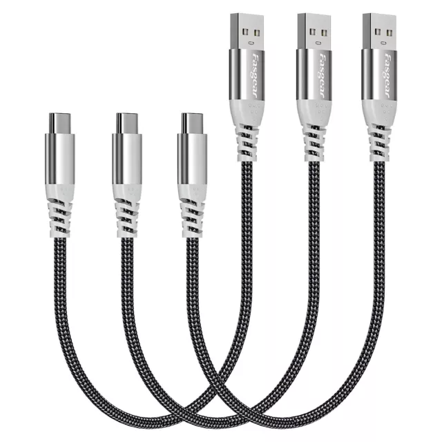 Short USB C Cable-30Cm 3 Pack Fasgear Fast Charging USB a to Type C Cord Nylon