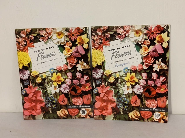 Cómo hacer flores con papel crepé Dennison 2 folletos vintage 1956 MCM artesanías