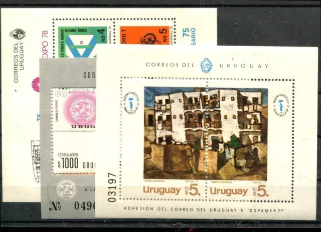 Uruguay Block 23, 36 + 40 ** Briefmarkenausstellungen (MNH) (#89218)