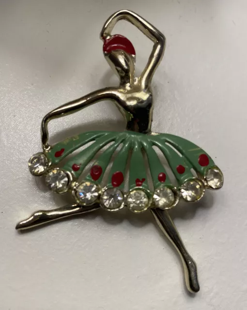 Vintage BALLERINA Dancer Figural Silver Tone Rhinestone Pin Brooch