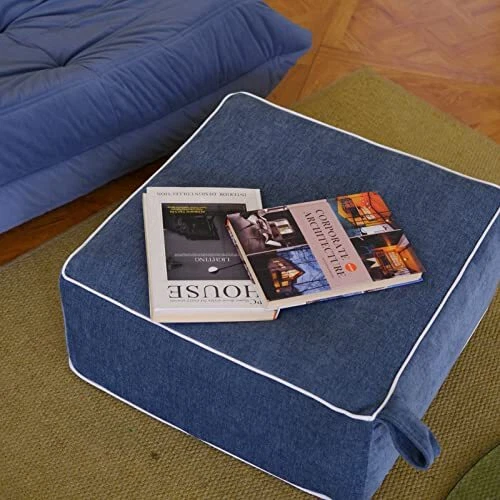 Stuffed Pouf Ottoman, Indoor Inflatable Ottoman, Square Foot Rest with Portab...