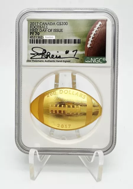 Canada 2017 Football 1 oz Gold Coin NGC PF70 FDI Theismann Signed