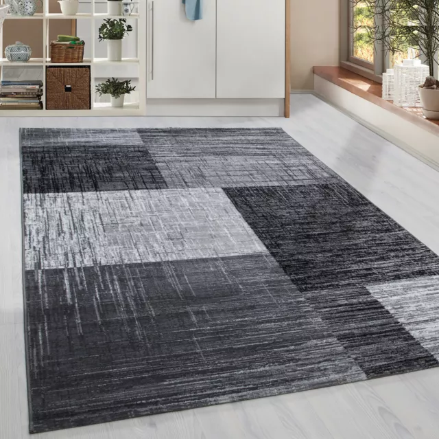 Kurzflor Design Teppich Modern geometrisches Muster Grau Schwarz Weiss Meliert