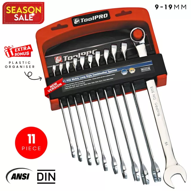 11pc Metric Combination Spanner Set 9, 10, 11, 12, 13, 14, 15, 16, 17, 18 and 19