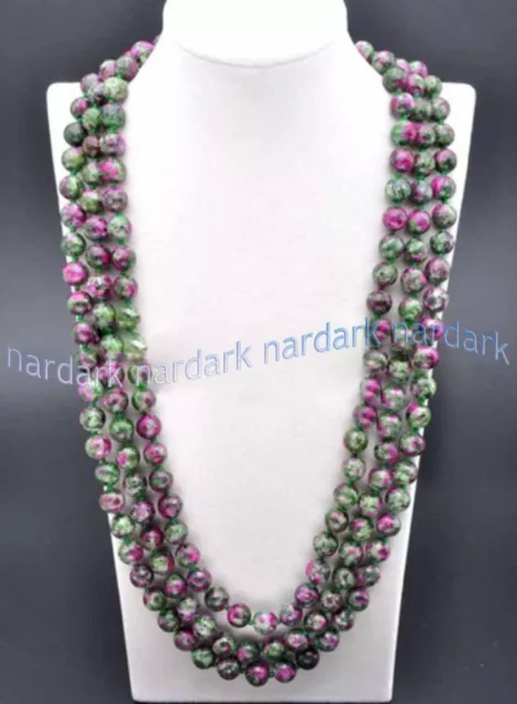 Natural 8/10/12mm Multicolor Red Gems in Zoisite Round Beads Necklace 36-100''