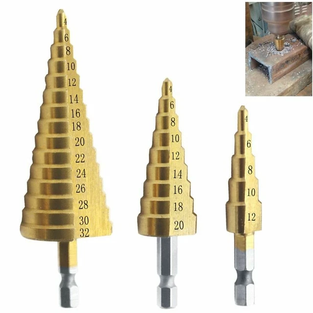 3pcs HSS Titanium Coated Step Drill Bit 4-12 4-20 4-32 Drilling Power Tools  Met