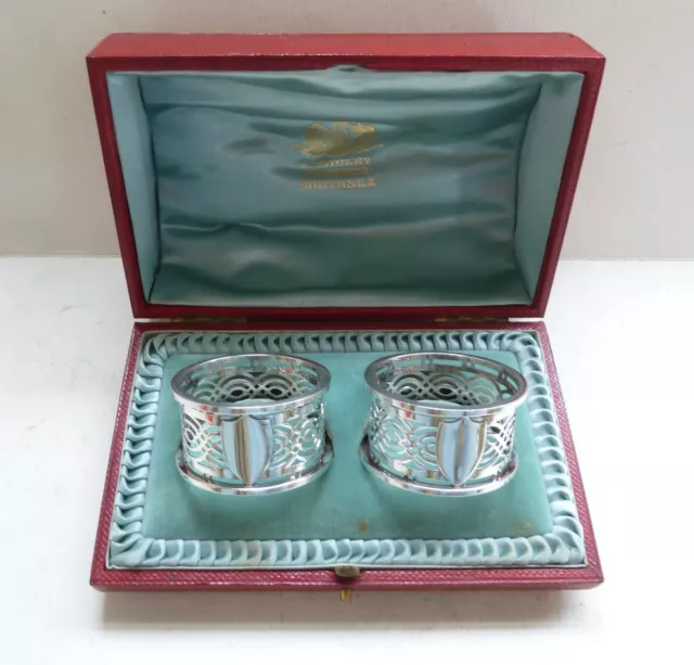 Antique Sterling Silver Boxed Pair of Napkin Rings, B'ham 1898, by W. Devenport