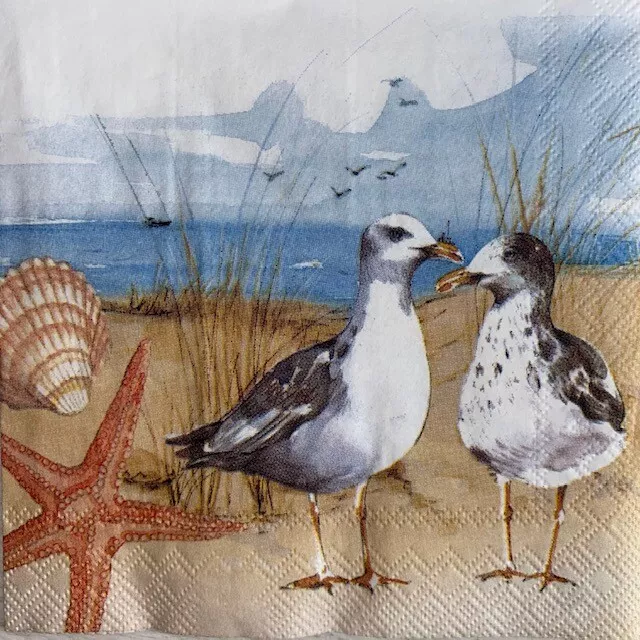 5 x Paper Cocktail  Napkins/Decoupage/Craft/Dining/Seagulls Beach Sea - SC23