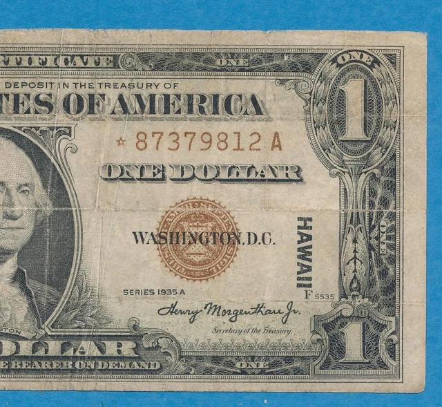 $1.00 1935-A Star  Hawaii Brown Seal  Silver Certificate Original Vf