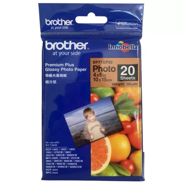 Brother Photo Paper Premium Plus Glossy 10x15cm 4x6” 260gsm 20 BP71GP20
