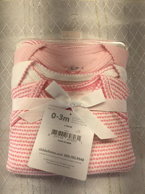 Child Of Mine Carters Baby Infant Girl Short Sleeve Bodysuits Pink Hearts 0-3 Mo