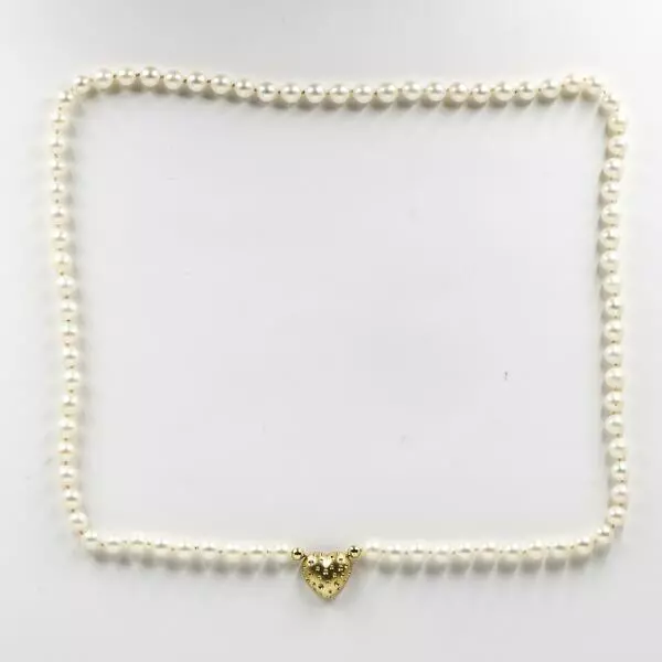 Kette mit Perlen Perlenkette mit Schließe in 14 Kt. 585 Gold Herz 60 cm.