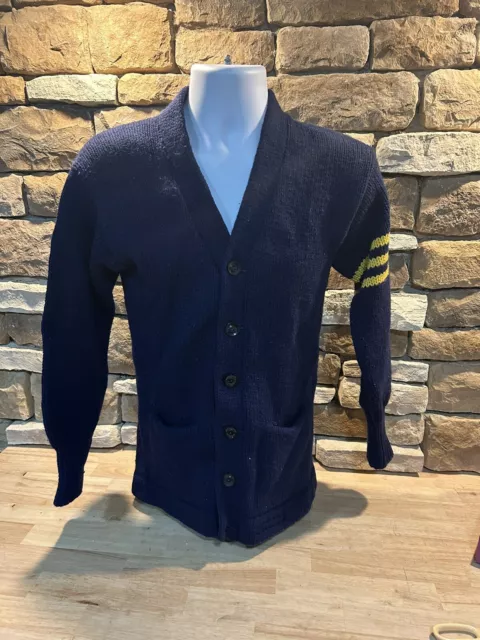 VTG Princeton Varsity Sweater Blue Yellow Thick Heavy All Wool