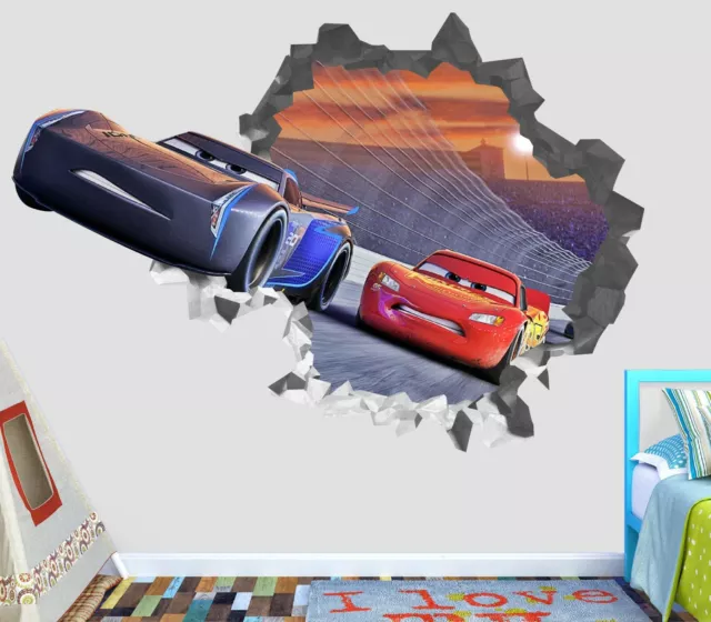 Disney cars lightning mcqueen race custom wall decals 3d wall stickers