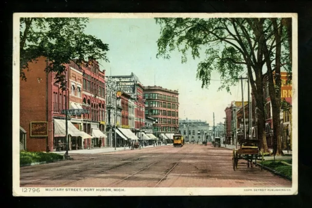 Michigan MI postcard Port Huron , Military Street view Vintage 1910 Phostint