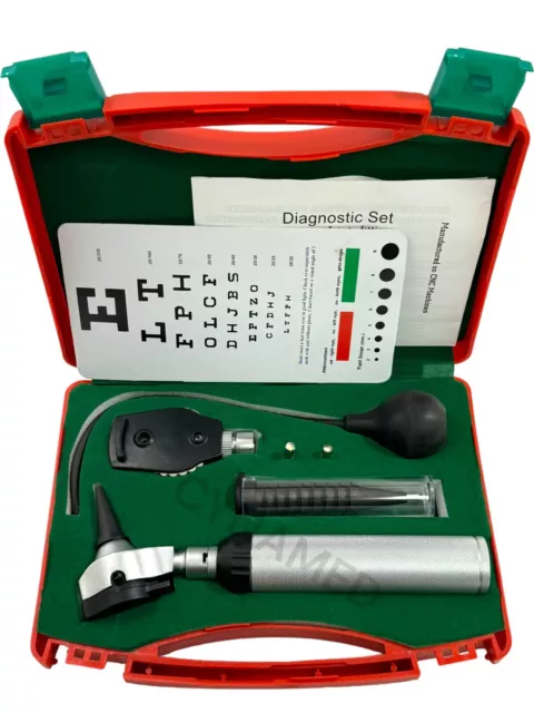 NEUF ensemble diagnostic, otoscope, ophtalmoscope avec ampoule et tube insufflateur 3