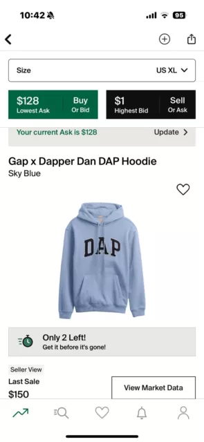 GAP Dapper Dan "DAP" Sky Blue Hoodie Sweatshirt - Limited Edition - Men's XLarge