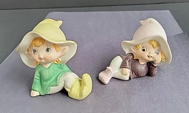 Vtg (2) Homco Fairy Elf Figurines 4" Laying Down Taiwan (No Bottom Labels) Lot 3