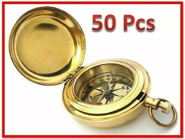 Nautical Compass Brass Push Button Pocket Mini Compass Lot 50 Unit