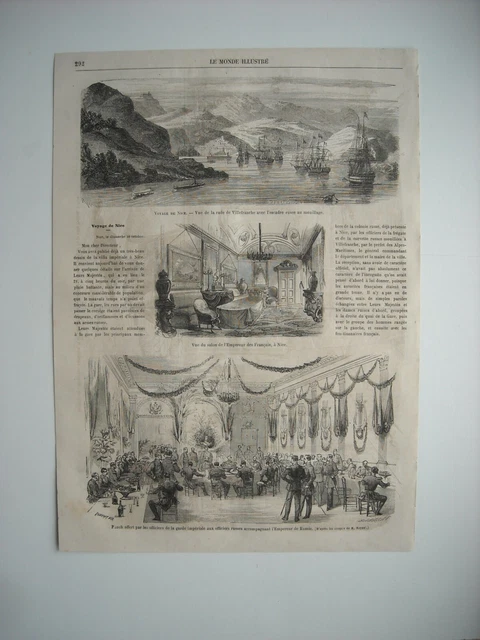 1864 Engraving. Nice. Rade De Villefranche. Emperor's Salon. Punch Offered By