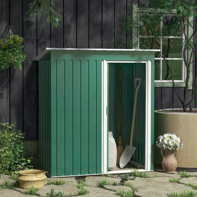 5 x 3ft Garden Storage Shed Sliding Door Sloped Roof Outdoor Tool Green