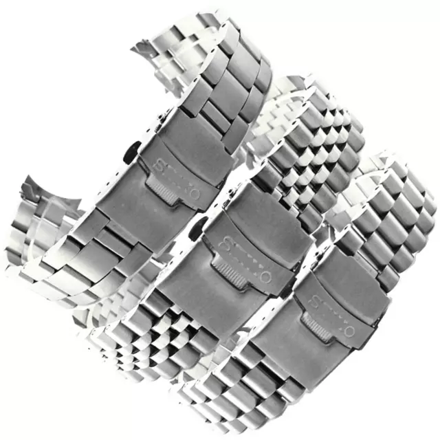 Stainless Steel Watch Band Premium Solid Metal Strap Curved End 20 22 Fit Seiko