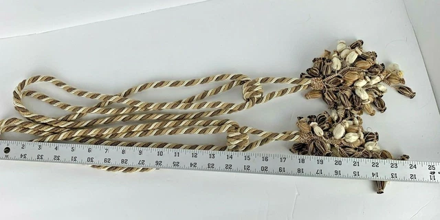 Set 2 Large Drapery Curtain Braided Tie Backs with Tassels Brown Taupe Pompoms 11