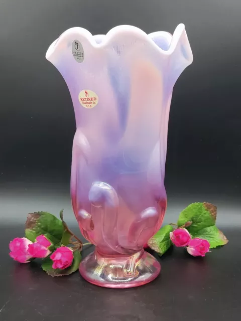 Fenton Art Glass ROSE MILK SWUNG VASE Pink Stretch Opalescent 9.5" Retired