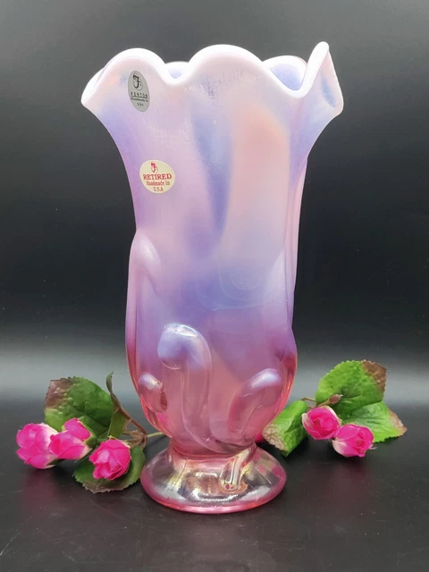 Fenton Art Glass ROSE MILK SWUNG VASE Pink Stretch Opalescent 9.5" Retired