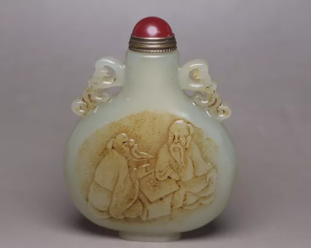 Vintage Chinese Antique Hetian Jade Carved Figure Story Statue Nice Snuff Bottle