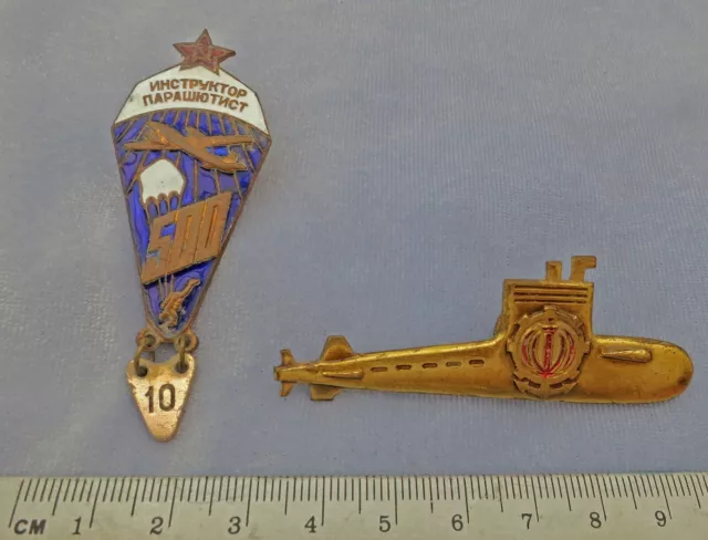 2 RARE Vintage RUSSIAN Submarine Parachute Military Badge GENUINE  SOVIET USSR