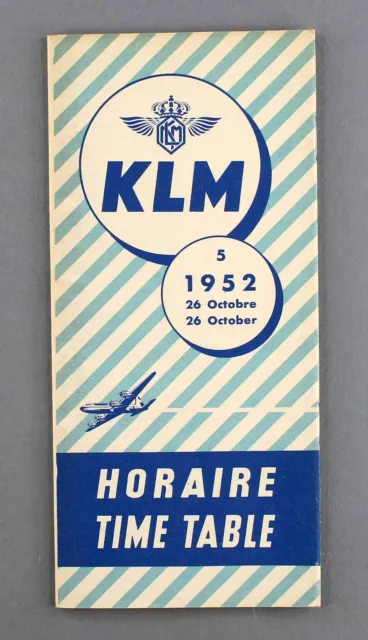 Klm Timetable October 1952 Airline Schedule Royal Dutch Airlines Dienstregeling