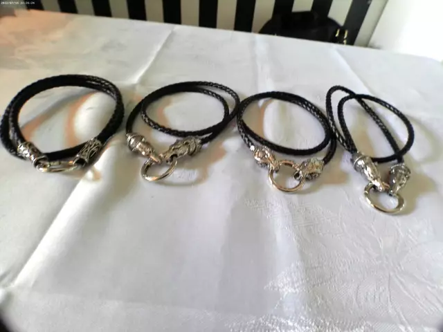 4 Stück Geflochtene Leder Halsketten Mit Edelstahl Endkappen  Und Karabinerring