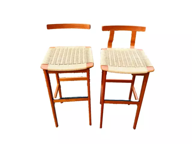 Beautiful Pair of Mid Century Danish Niels Otto Moller Style Teak Bar Stools