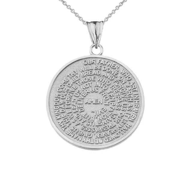 .925 Sterling Silver The Lord's Prayer Medallion Pendant Necklace