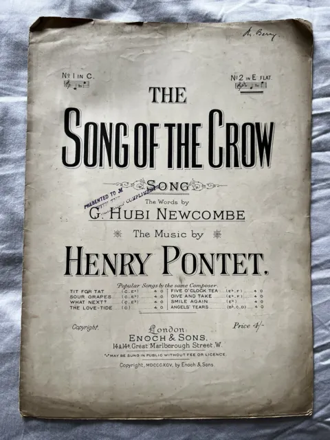 OLD PIANO SHEET MUSIC SONG OF THE CROW Hubi Newcombe Henry Pontet