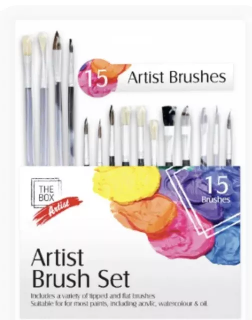 15 Artist Paint Brushes Set Professional Brush Oil Acrylic Watercolour Art Craft