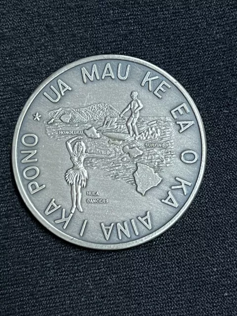 Hawaii Medal - 1975 Silver Plated Kanaka Kala Hawaii Nei USA Hawaii Medal - 1975 Silver Plated Kanaka Kala Hawaii Nei USA