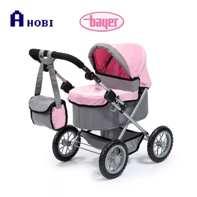 Bayer Trendy Pram Grey with Pink Trim & Butterfly Motif For Dolls up to 46cm
