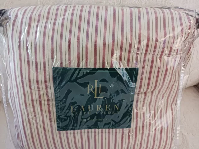 Vintage Ralph Lauren Grosvenor Square King Bedskirt Deep Red Tan Stripes New