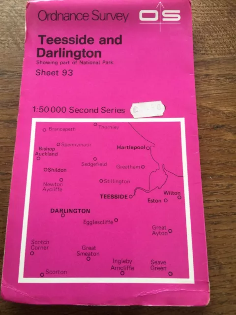 1980s Vintage Old OS Ordnance Survey Map 1:50000 Sheet 93 Teeside & Darlington